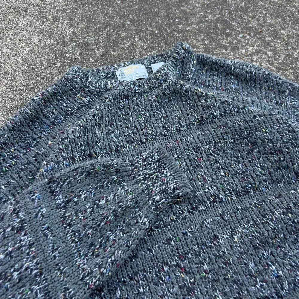 Vintage 80s London Fog Speckled Knit Crewneck Sweater Gray Mens Medium B4
